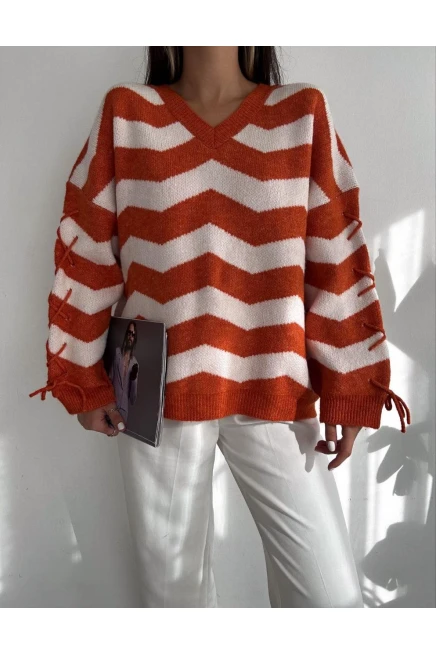 Zigzag Desen Ve Yaka Triko Kazak