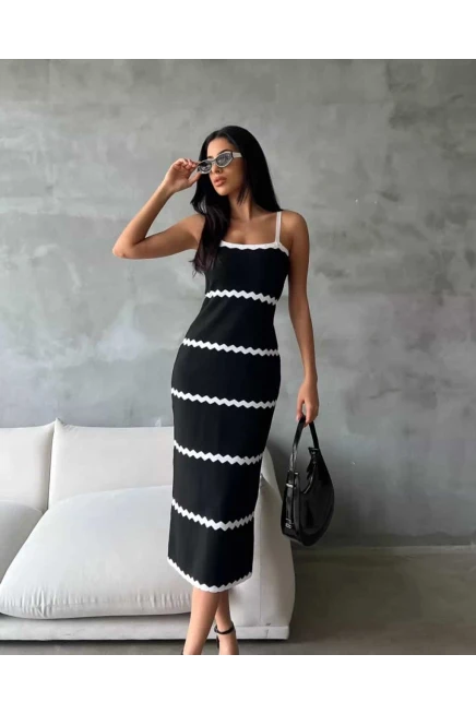 Zigzag Desenli Pamuk Triko Elbise