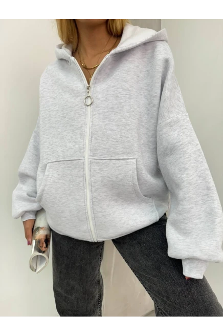 3  İplik Fermuarlı Hoodie