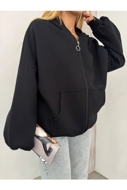 3  İplik Fermuarlı Hoodie