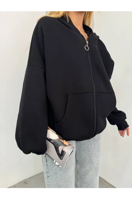 3  İplik Fermuarlı Hoodie