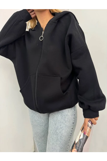 3  İplik Fermuarlı Hoodie