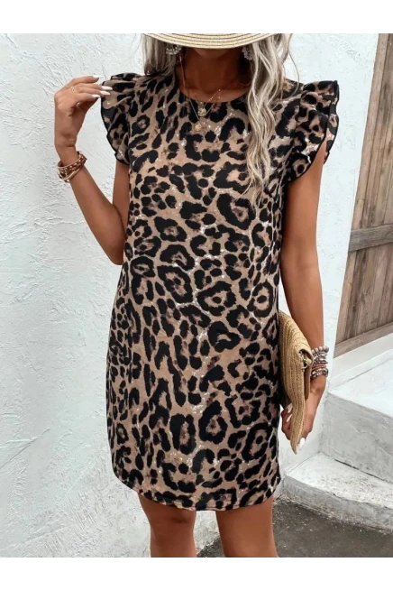 Arkadan Bağlamalı Leopr Desen Süprem Elbise
