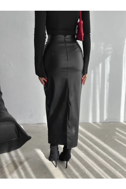 Arkadan Yırtmaçlı Fermuarlı Cepli Kalem Etek