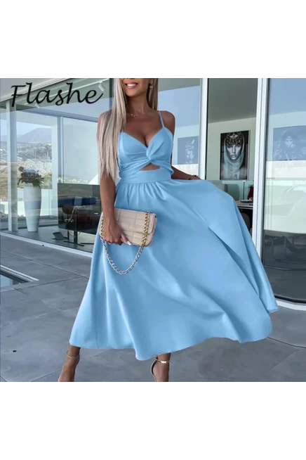 Askılı Dabıl Kumaş Elbise