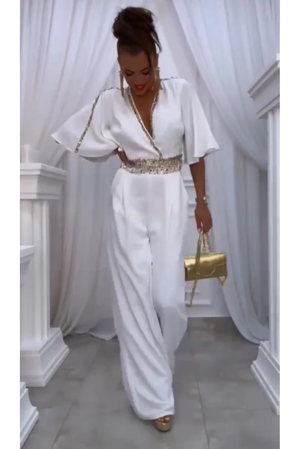 Atlas Kumaş Lıkralı Taş Garnili Tulum