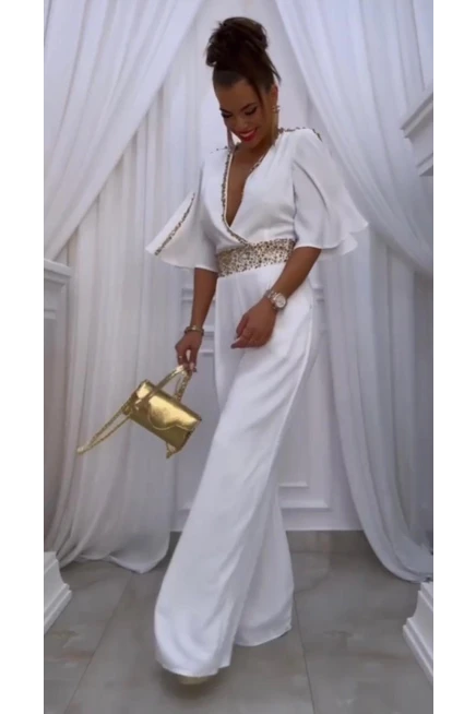 Atlas Kumaş Lıkralı Taş Garnili Tulum