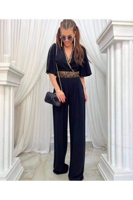 Atlas Kumaş Lıkralı Taş Garnili Tulum