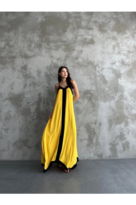 Ayrobin Kumaş Askılı Maxi Boy Asimetrik Kesim Elbise **ÖN SİPARİŞTEDİR  1 TEMMUZ KARGO ÇIKIŞLIDIR**