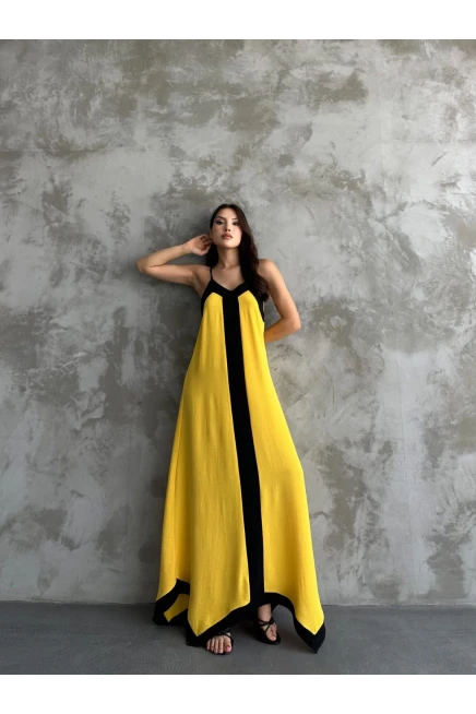 Ayrobin Kumaş Askılı Maxi Boy Asimetrik Kesim Elbise **ÖN SİPARİŞTEDİR  1 TEMMUZ KARGO ÇIKIŞLIDIR**