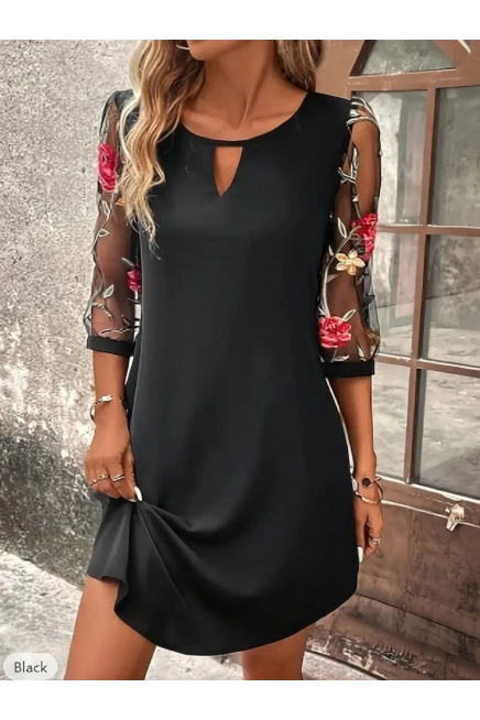 Bisiklet Yaka Çiçek Desen Sandy Salaş Kısa Elbise