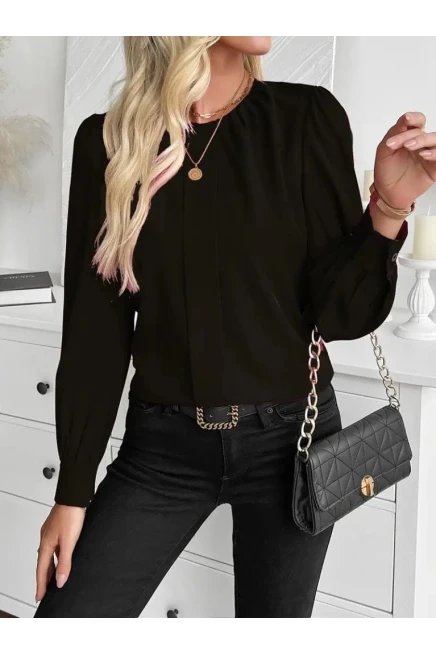 Bisiklet Yaka Pileli İthal Krep Bluz