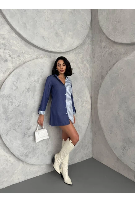 Çift Renkli Gömlek Elbise