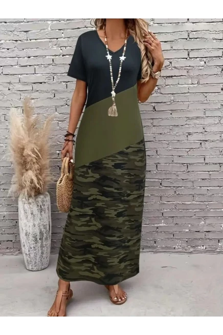 Çok Renkli Maksi Viskon Elbise