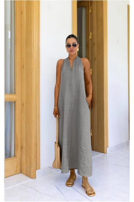 Dabıl Atlas Kumaş Cep Ve sırt Detaylı Elbise