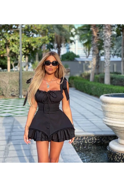Dalgıç ve Sandy Kumaş Astarlı Düğmeli Korse Elbise