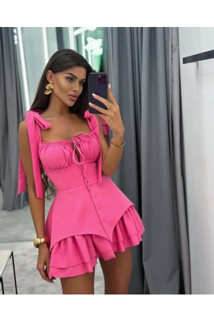Dalgıç ve Sandy Kumaş Astarlı Düğmeli Korse Elbise