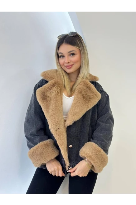 Denim Yıkamalı İçi Peluş Mont