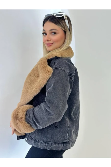 Denim Yıkamalı İçi Peluş Mont