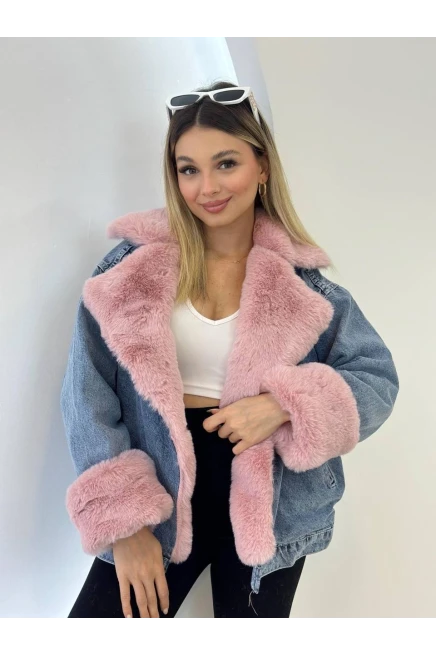Denim Yıkamalı İçi Peluş Mont