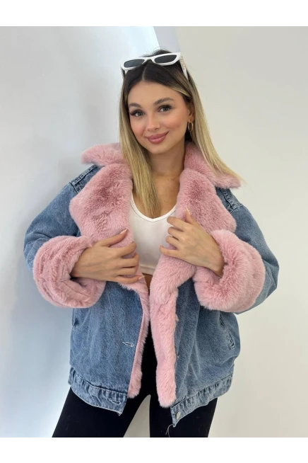 Denim Yıkamalı İçi Peluş Mont