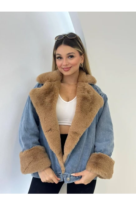 Denim Yıkamalı İçi Peluş Mont
