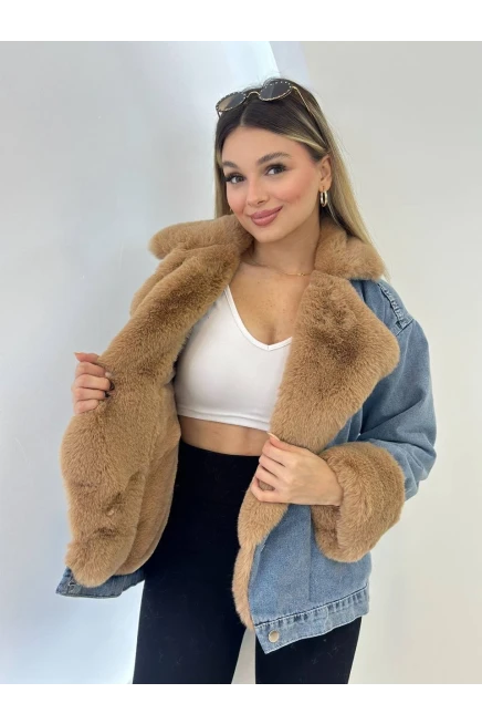 Denim Yıkamalı İçi Peluş Mont