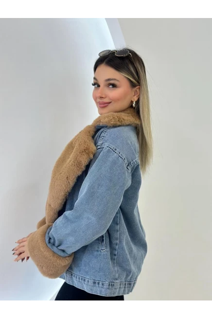 Denim Yıkamalı İçi Peluş Mont