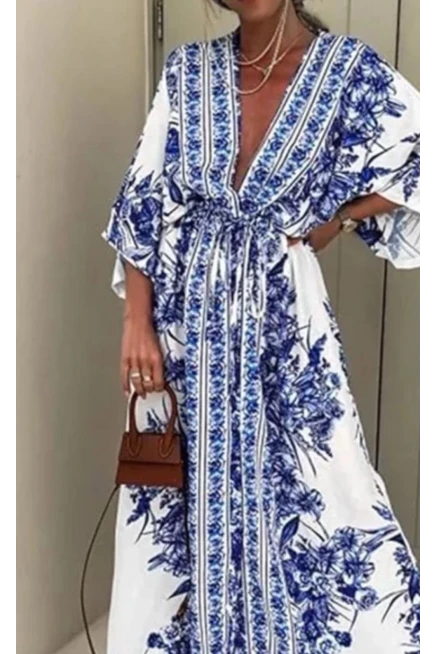 Desenli  Mikro Kumaş Maxi  Kimono & Elbise