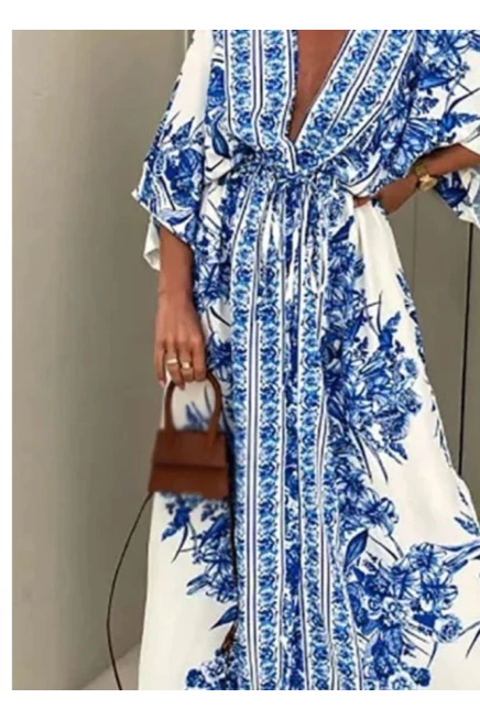Desenli  Mikro Kumaş Maxi  Kimono & Elbise
