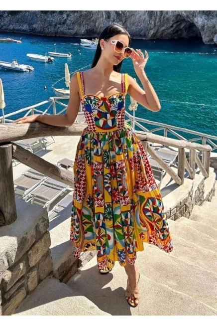 D&G Desenli Elbise İthal Krep Kumaş Elbise