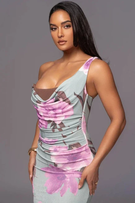 Dijital Baskılı Full Likralı Micro Kumaş Balen Detaylı Garnili Max Boy Elbise