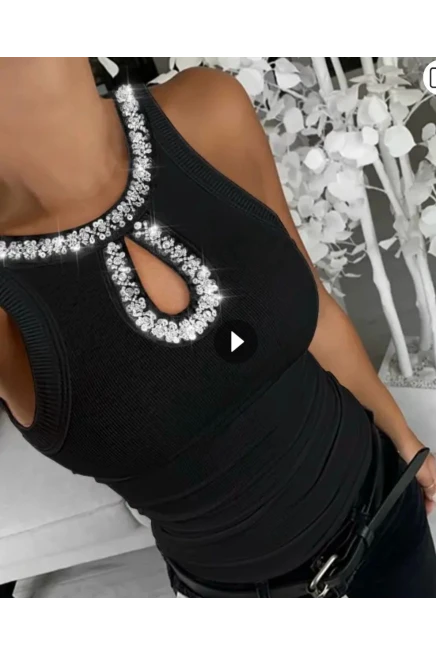 Fitilli  Kaşkorse Kumaş Birleşik Taşlı Bluz
