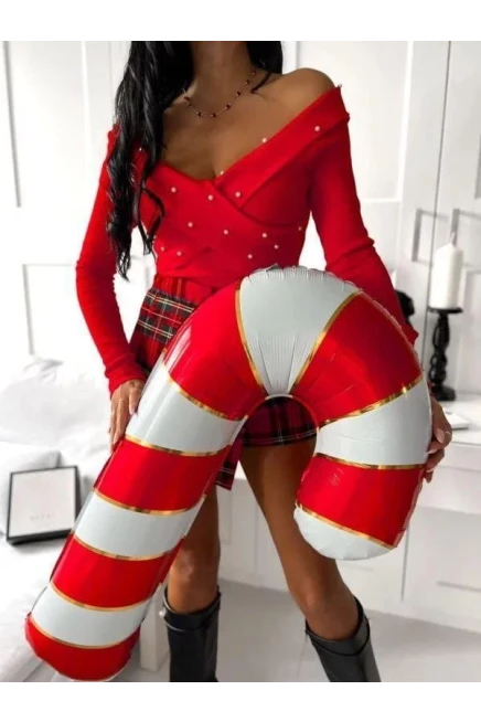 İncili Kaşkorse Bluz  &   Ekose Şort Etek Takım