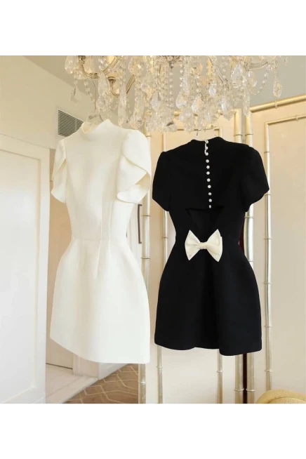 İthal Atlas Kumaş Sırtı Fiyonklu Elbise