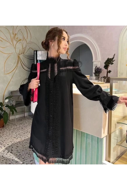Jessika Kumaş Güpür Detaylı Gömlek Elbise