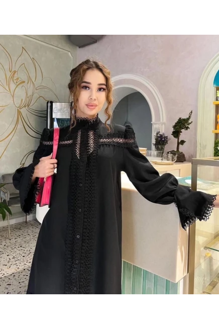 Jessika Kumaş Güpür Detaylı Gömlek Elbise