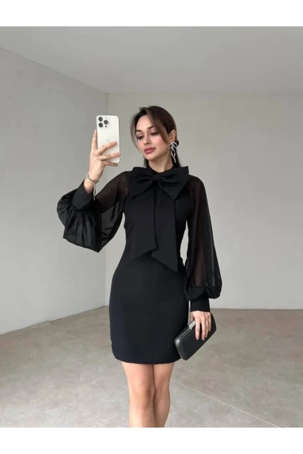 Kolları Yoryo Kumaş Kurdele Detaylı Elbise