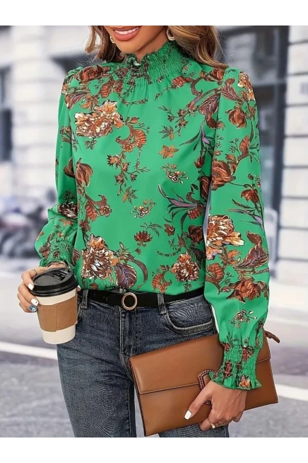Kollu Balıkçı Yaka Çiçek Desenli Süprem Bluz