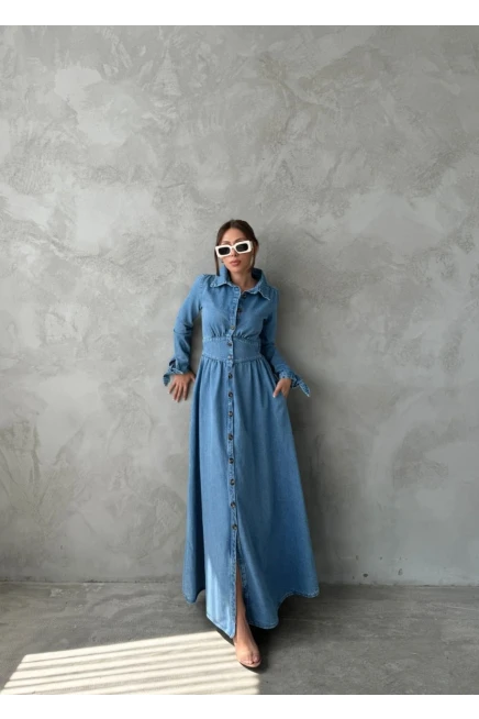 Maxi Denim Düğmeli Elbise