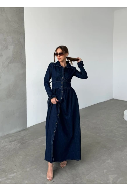 Maxi Denim Düğmeli Elbise