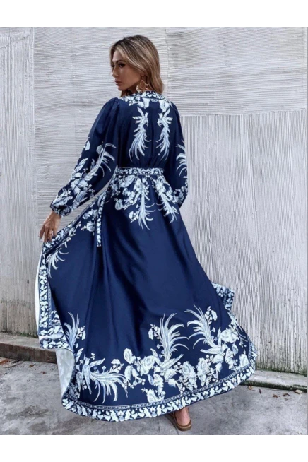 Maxi Desenli Krep Kumaş Anvelop Elbise