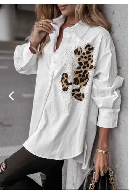 M*ckey Desen Taşlı Oversize Gömlek