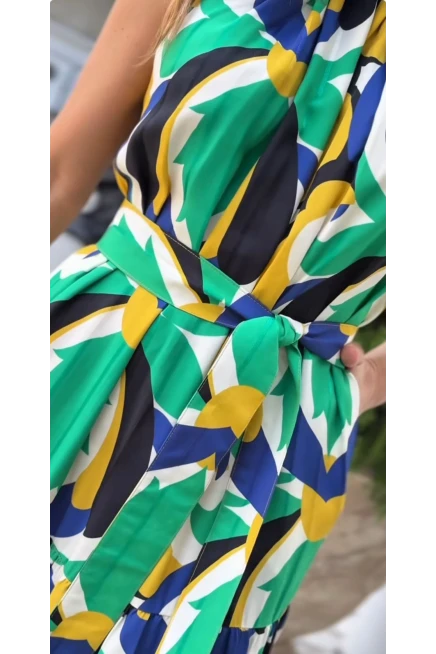 Micro Kkumaş Desenli Maxi Boy Elbise