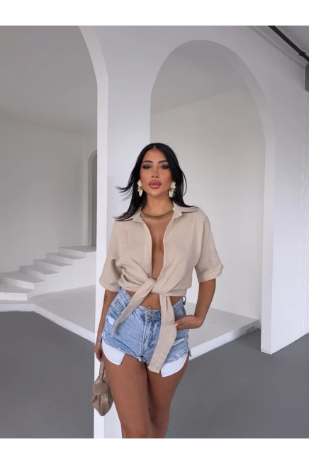 Müslin Keten Bağlamalı Bluz
