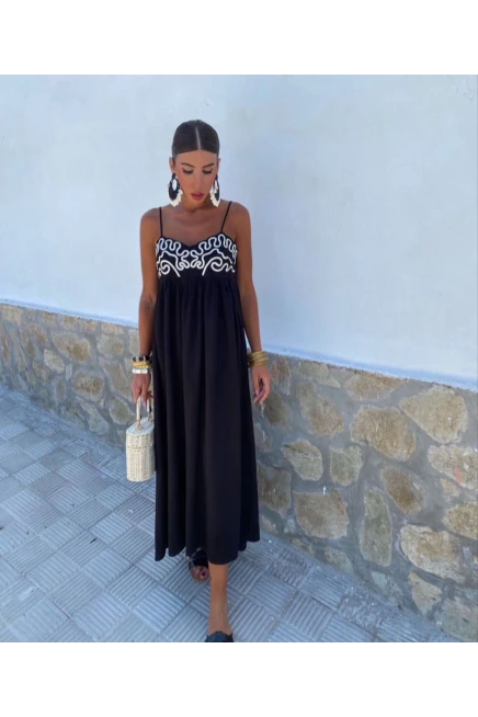 Nakış Detaylı Keten Astarlı Elbise