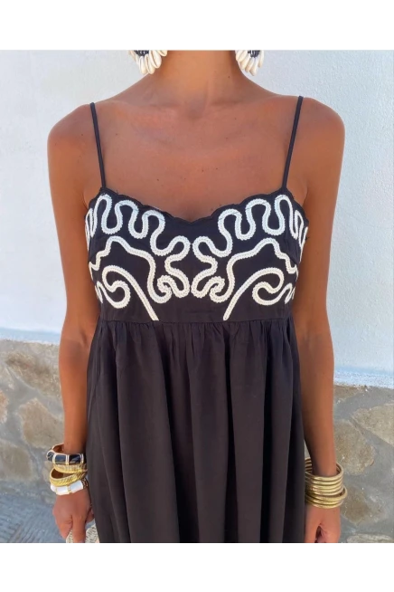 Nakış Detaylı Keten Astarlı Elbise