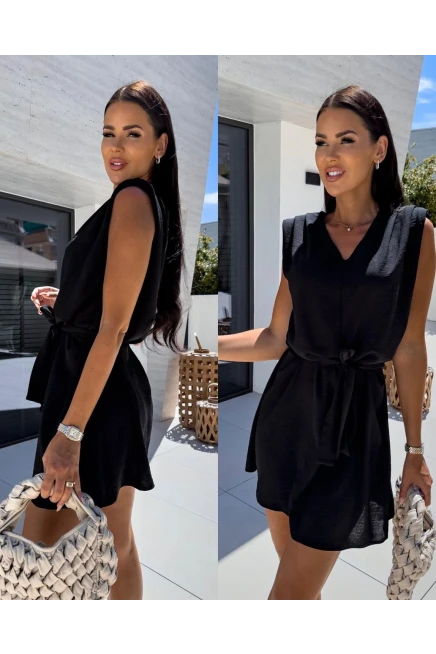 Omuz Detaylı Keten Kumaş Elbise