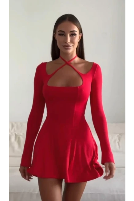 Yaka Detaylı Dalgıç Kumaş Elbise