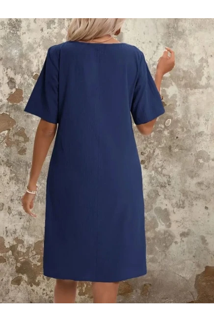 Önden Büzgülü Cep Detaylı Viskon iki İplik Elbise